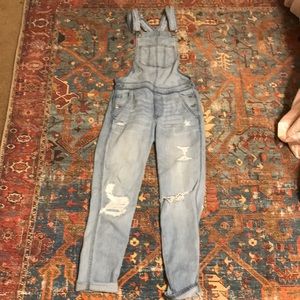 American Eagle Light Wash Distressed Overalls